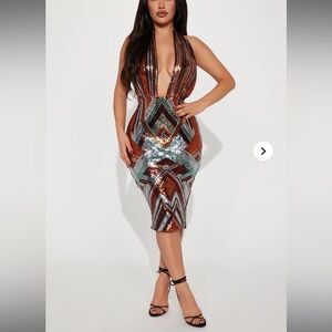 Sequin Halter Dress in Multicolor